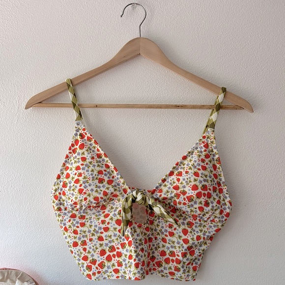 aerie Other - Aerie Real Good Strawberry & Flower Print Long Line Bikini Crop Top